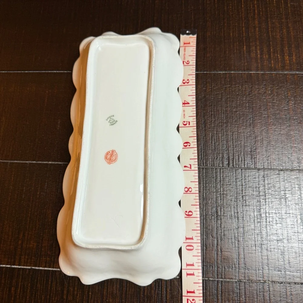 A. Lanternier Limoges Antique Celery Relish Dish Floral Scalloped Gold Puple VTG